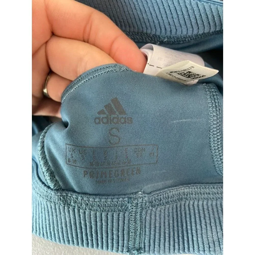 Adidas Peloton women's small blue teal racer‎ back sports bra medium support NWT